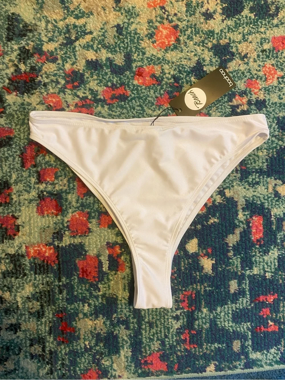 Boohoo White Cheeky Bum High Waist French Cut Bikini Bottom Size 12 NEW With Tag